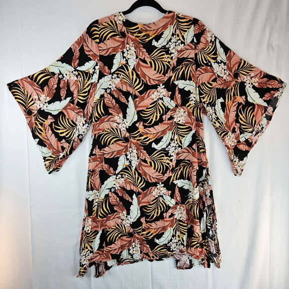 Rip Curl Womens Namoto Kimono Sz M Wide Sleeve Open Front Tropical Floral Beachy - Picture 9 of 13